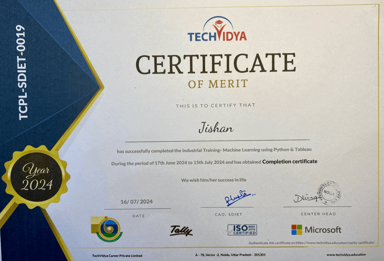 Industrial Training – Machine Learning with Python & Tableau