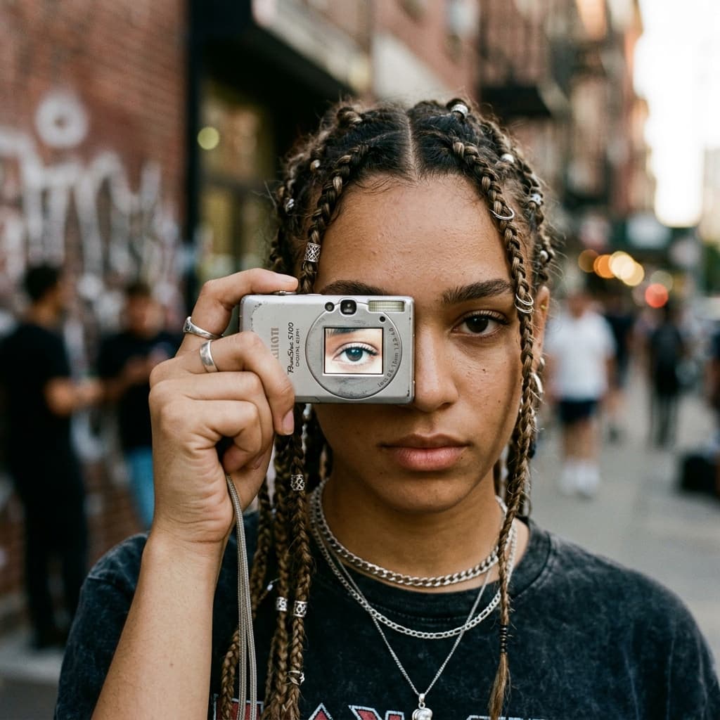 Girl with vintage digital camera