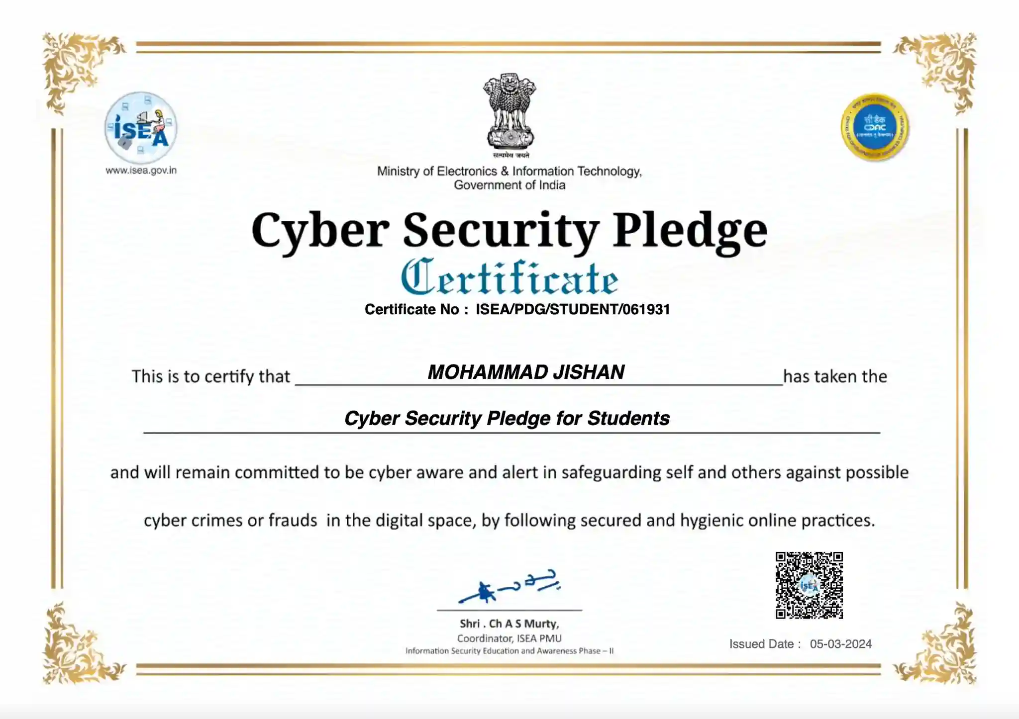 National Cyber Security Pledge Certification