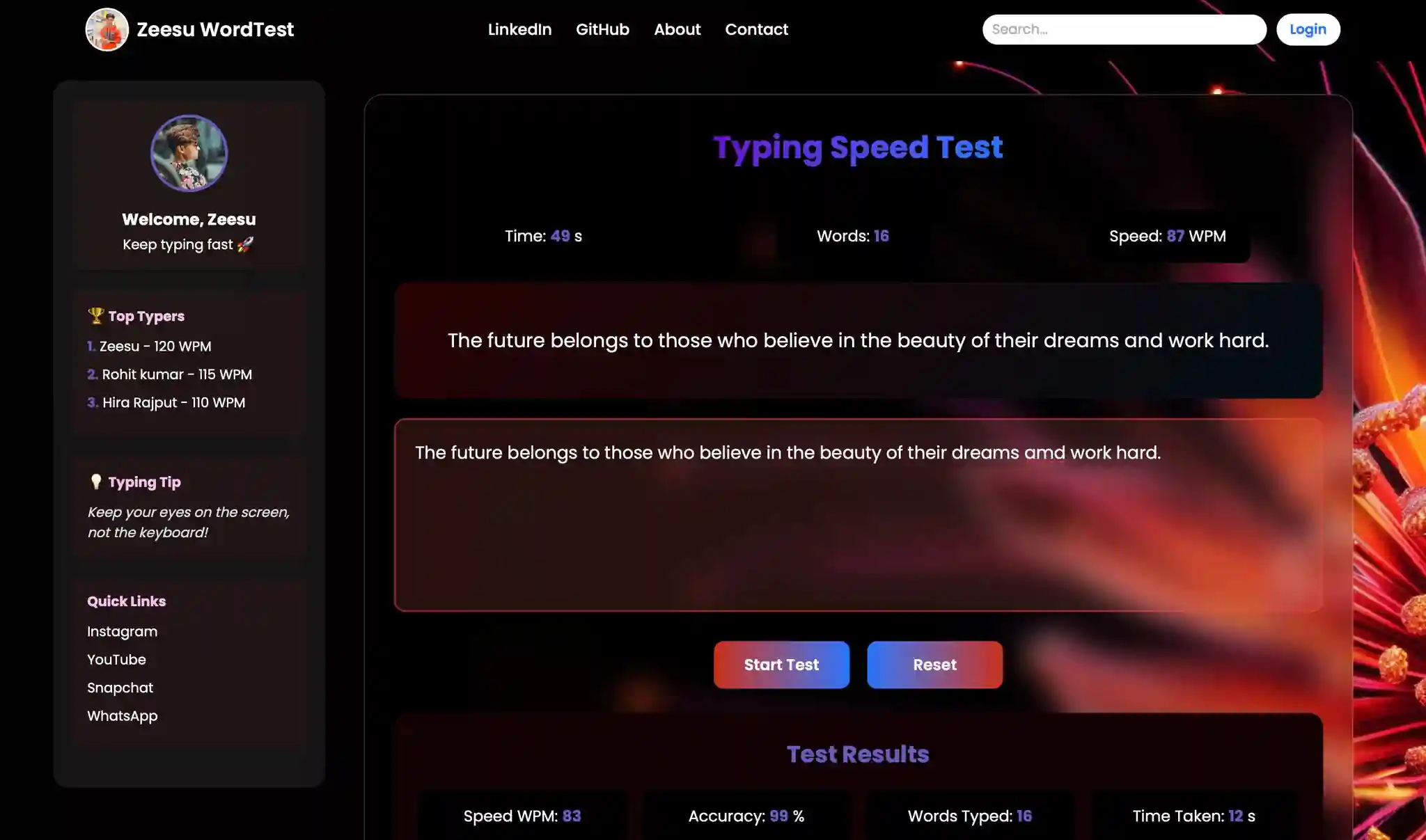 Zeesu WordTest — Real-Time Typing Speed Test