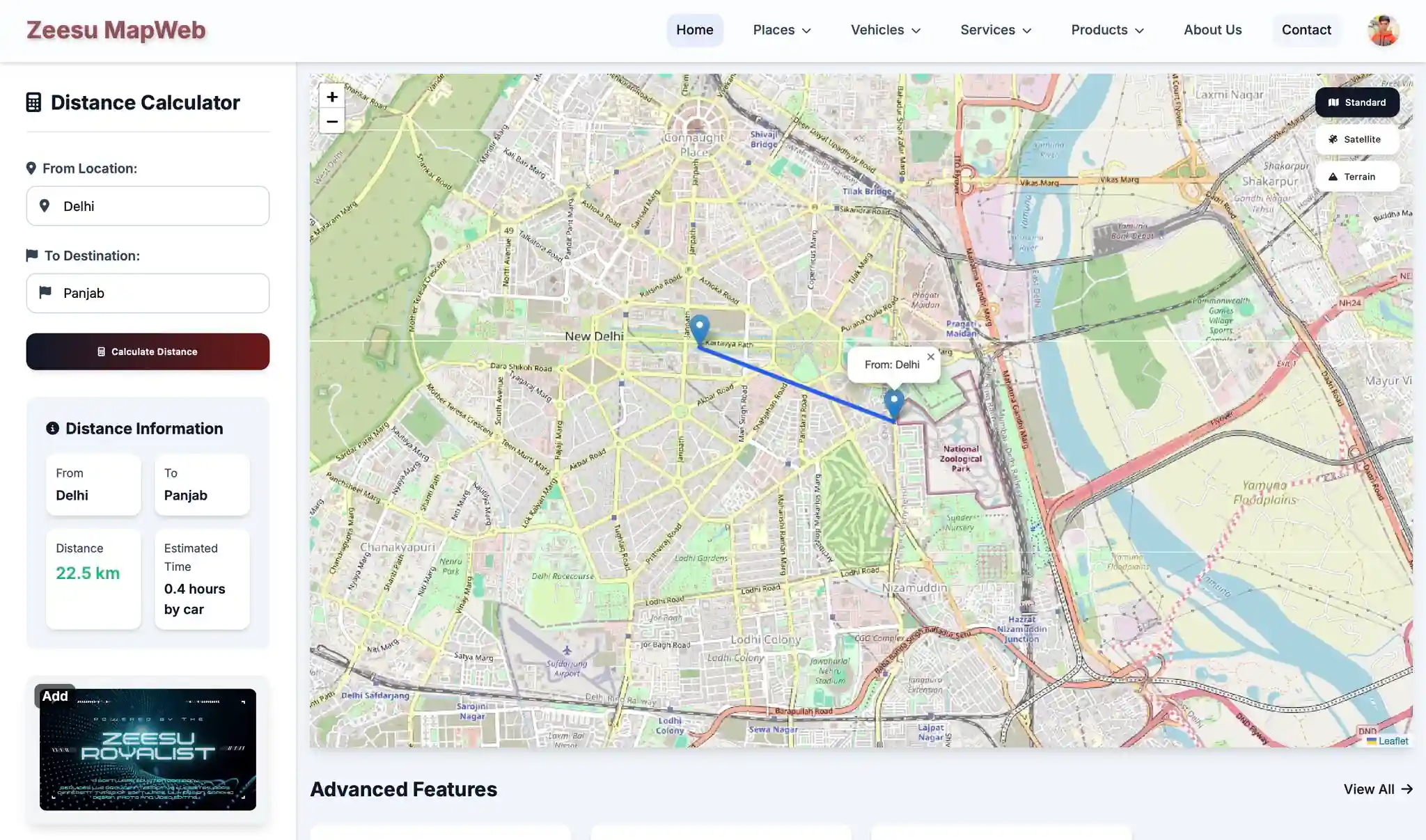 Zeesu MapWeb — Route Distance & Travel Calculator