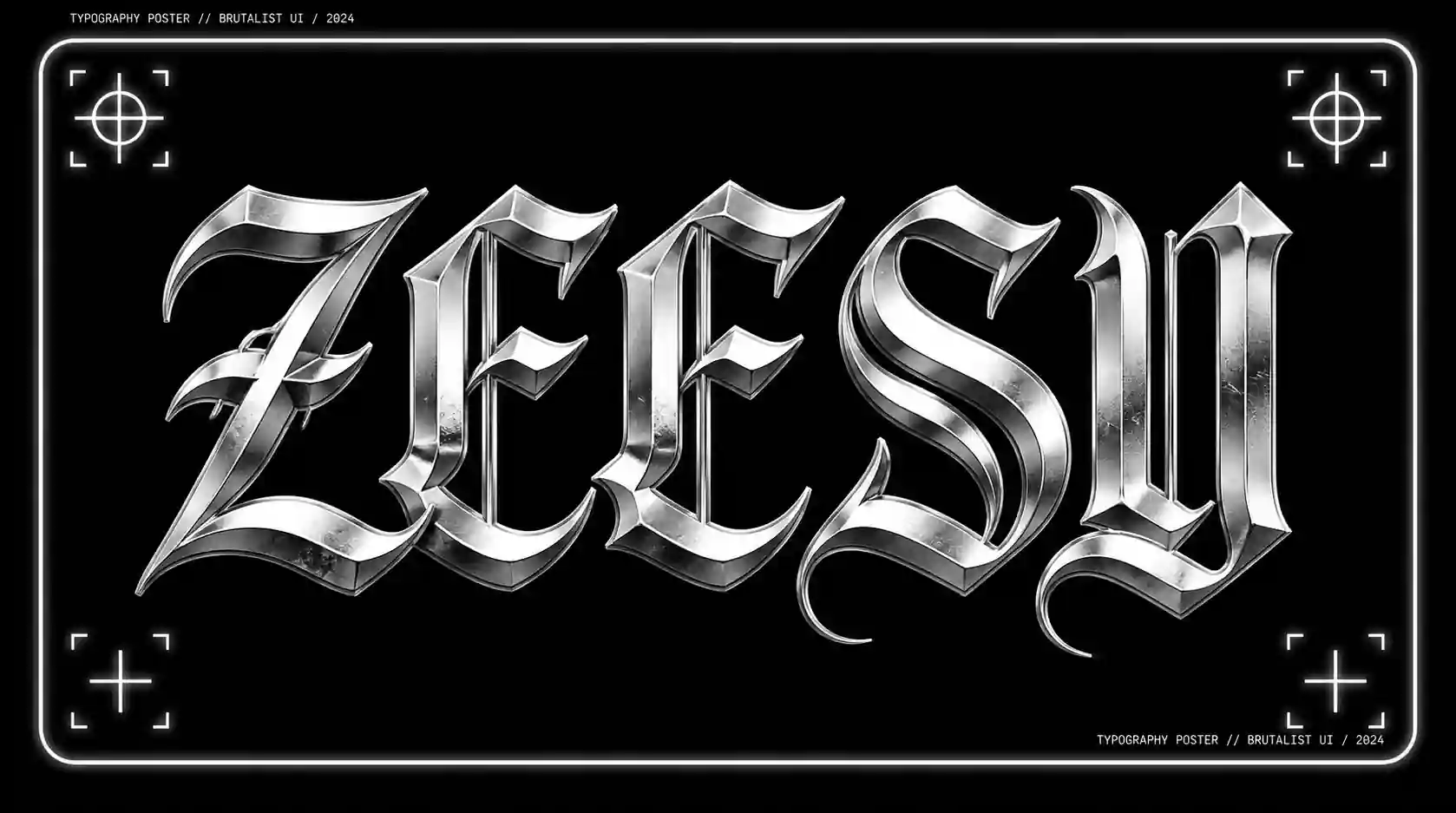 Gothic CLAY chrome typography poster
